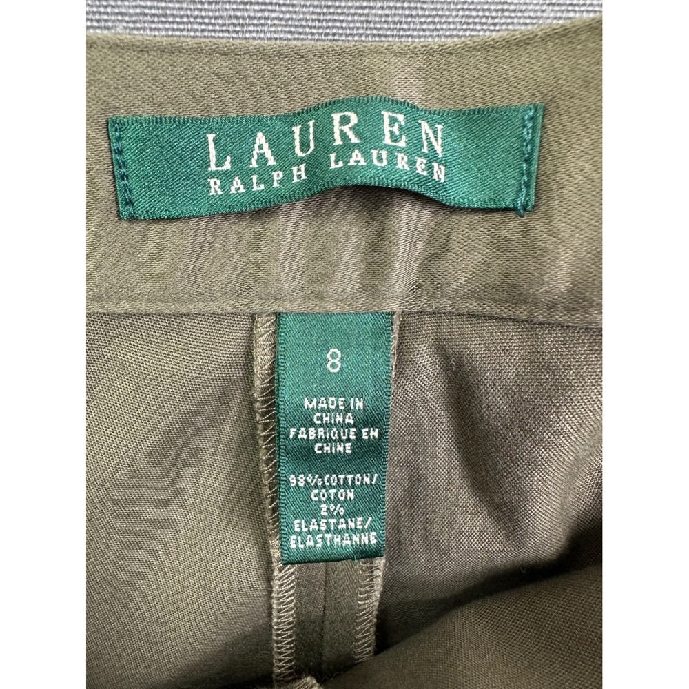 Lauren Ralph Lauren Women 8 Olive Green Slim Leg Cotton Sateen Trousers Pants